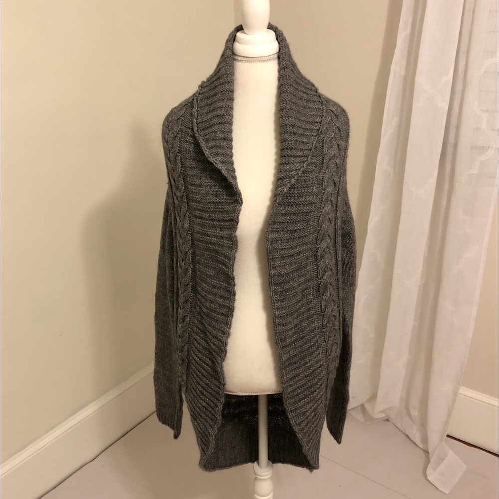 Grey Cable Knit Sweater Cardigan